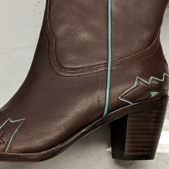 Sam Edelman cowboy boots brown turquoise leather - Picture 6 of 7